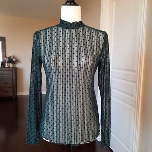 Polka Dot Sheer Mesh Long Sleeve Top Size Small